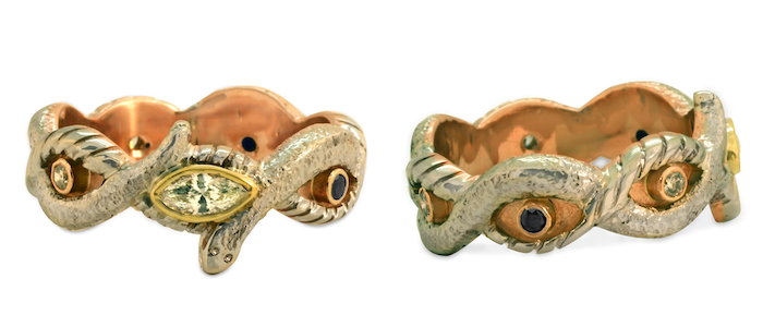 This custom snake engagement ring is a truly unconventional engagement ring design!